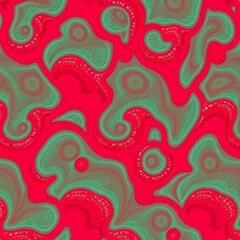 Crimson Tide: Abstract swirls of teal and crimson create a mesmerizing, seamless pattern. Perfect for adding a vibrant, psychedelic touch to your designs.