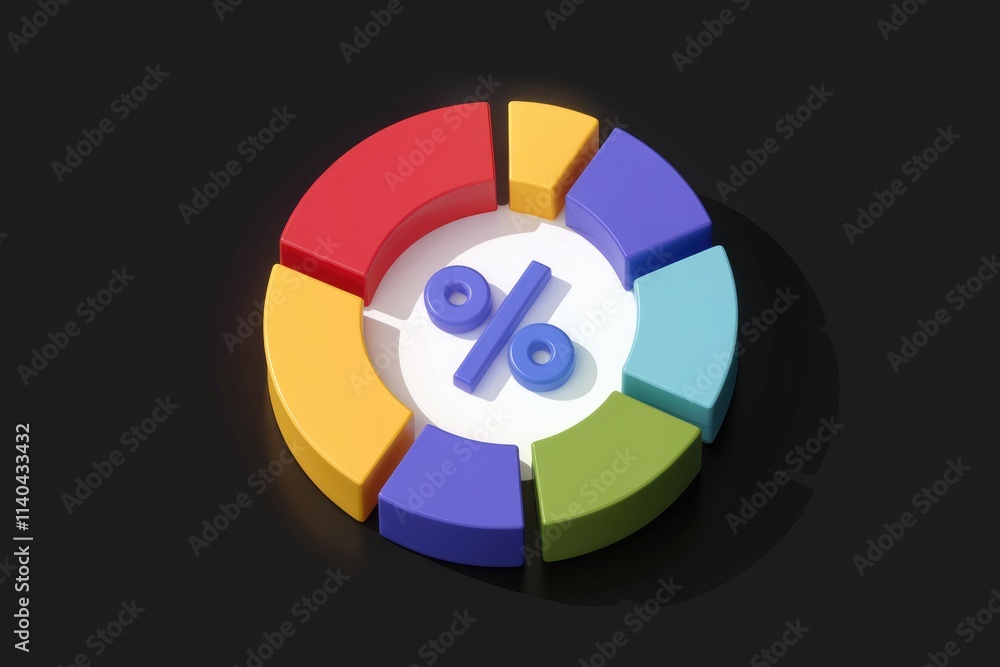 Aufkleber A colorful circular chart displaying percentage data segmented into six sections.