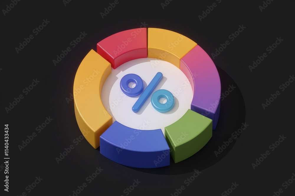Poster A colorful segmented circle chart displays a percentage symbol  representing data proportions.