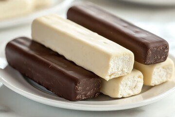 Delicious Chocolate and Vanilla Snack Bars on a Plate