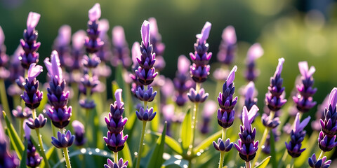 Lavender Morning Dew - Lavender plants covered with fresh morning dew sparkling in the soft sunlight. backdrop background digital art crisp oilpinting minimalist sharp details funny background copys