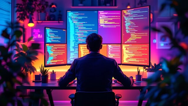 Detailed lllustration of html code on computer screen - Conceptual image for web development and programming