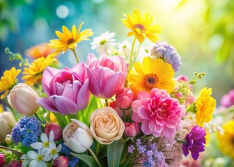 Obraz premium Happy Mother's Day Flowers: Beautiful Floral Arrangements & Bouquets for Mom