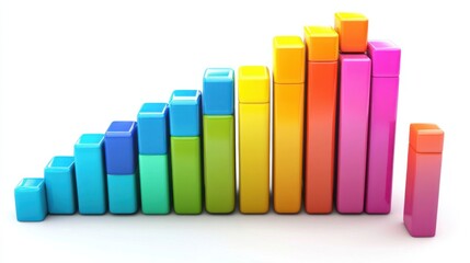 Abstract colorful blocks forming a data graph on a white background for creative and analytical themes