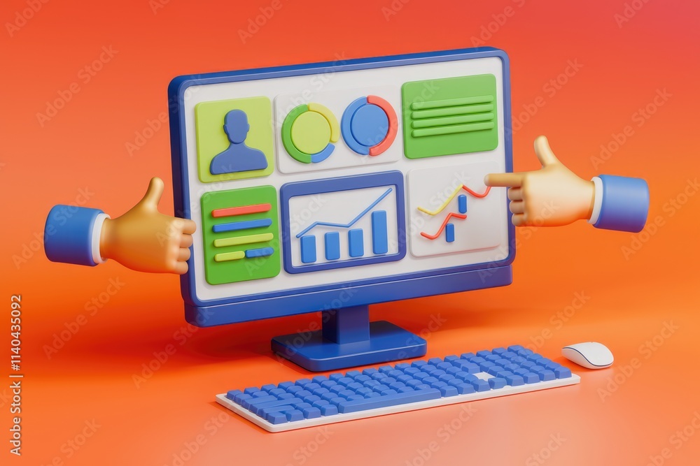 Aufkleber Computer screen with charts and graphs and positive feedback animation.