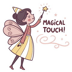 Enchanting Fairy Casting Spell with Wand and Whimsical Elements in Soft Color Palette