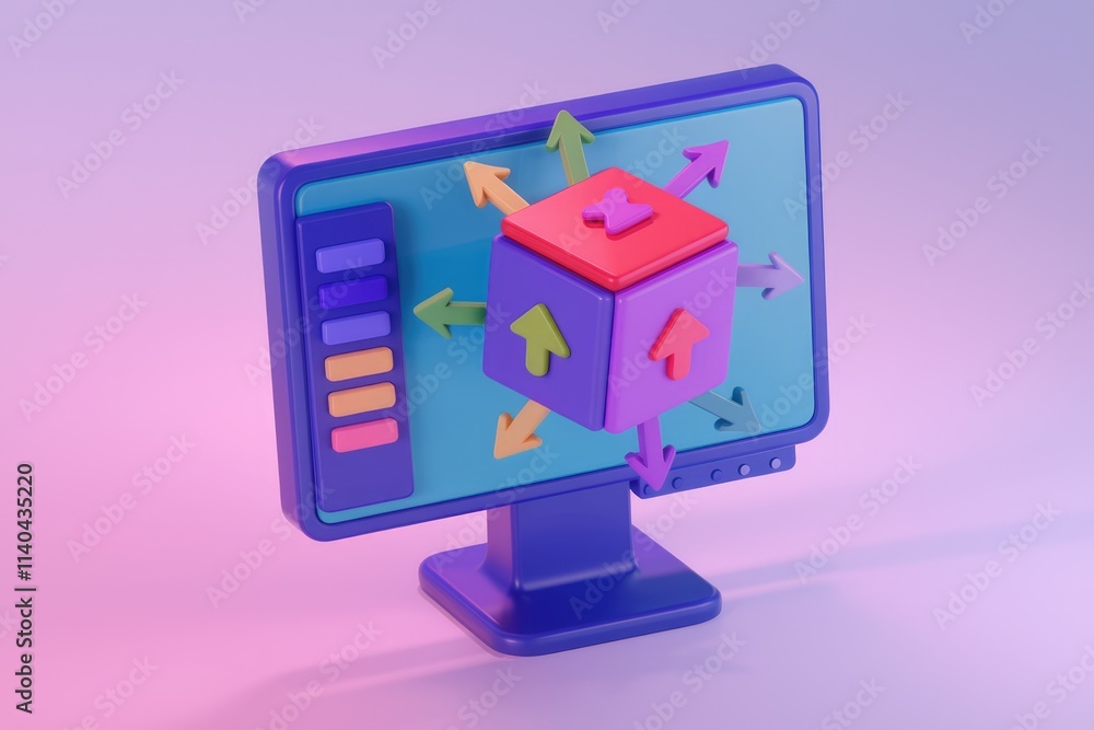 Poster Multidirectional data flow on a computer screen  representing data management and transfer.