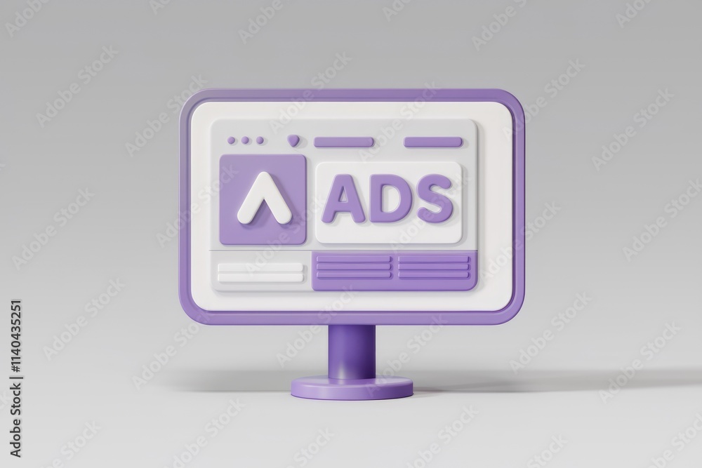 Aufkleber 3D render of a computer screen displaying ads  symbolizing online advertising and digital marketing.