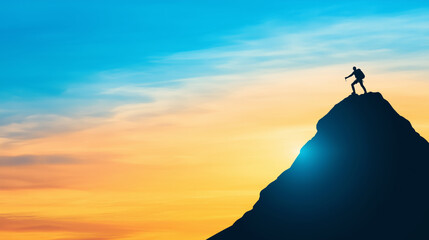 mountain climber reaching peak, symbolizing success