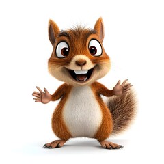 Cheerful Cartoon Squirrel Character with Bright Eyes and Friendly Smile, Perfect for Children's Media, Illustrations, and Nature Themes