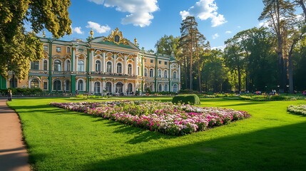 Obraz premium Sun-Drenched Palace Gardens in Autumn. AI Generated