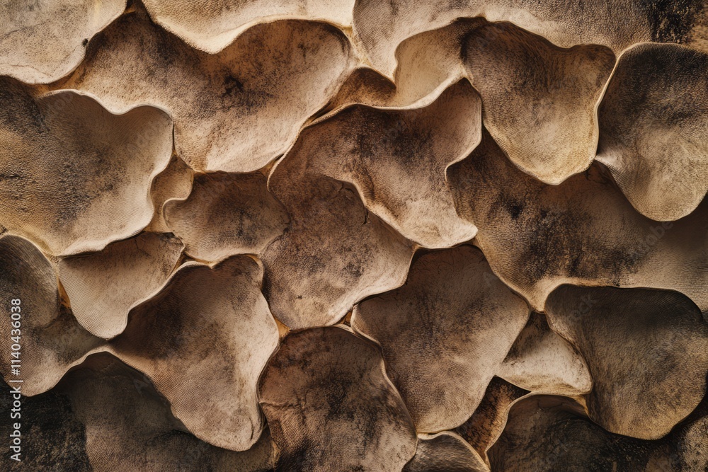 Poster exploring the unique velvety texture of a mushroom cap found in a damp forest setting