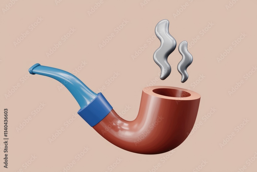 Poster A 3D rendering of a tobacco pipe with smoke  showcasing a minimalist design.