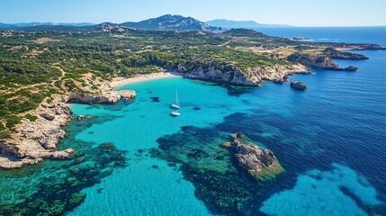 Obraz premium Stunning Aerial View of a Secluded Mediterranean Cove. AI Generated