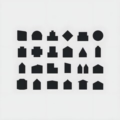 icon set of black building silhouettes. vector illustration
