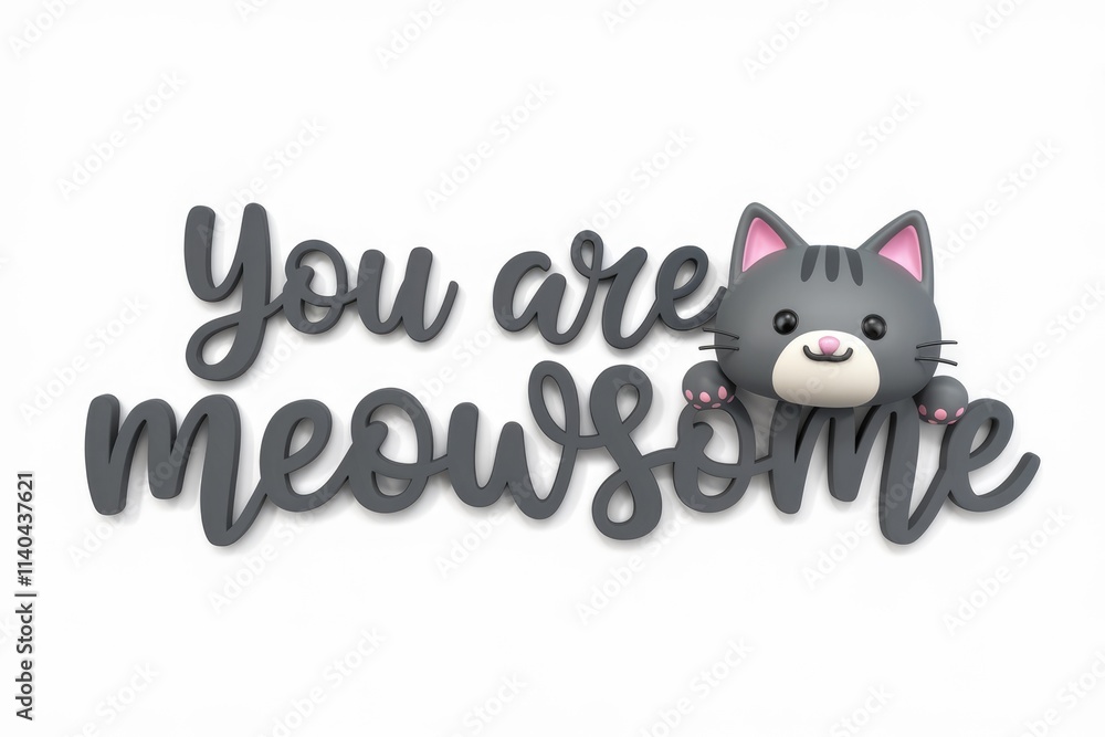 Poster Adorable 3D rendering of a cute cat with the text 'You are meowsome'.