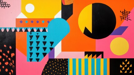 Obraz premium Geometric abstract art with vibrant shapes and bold color contrasts