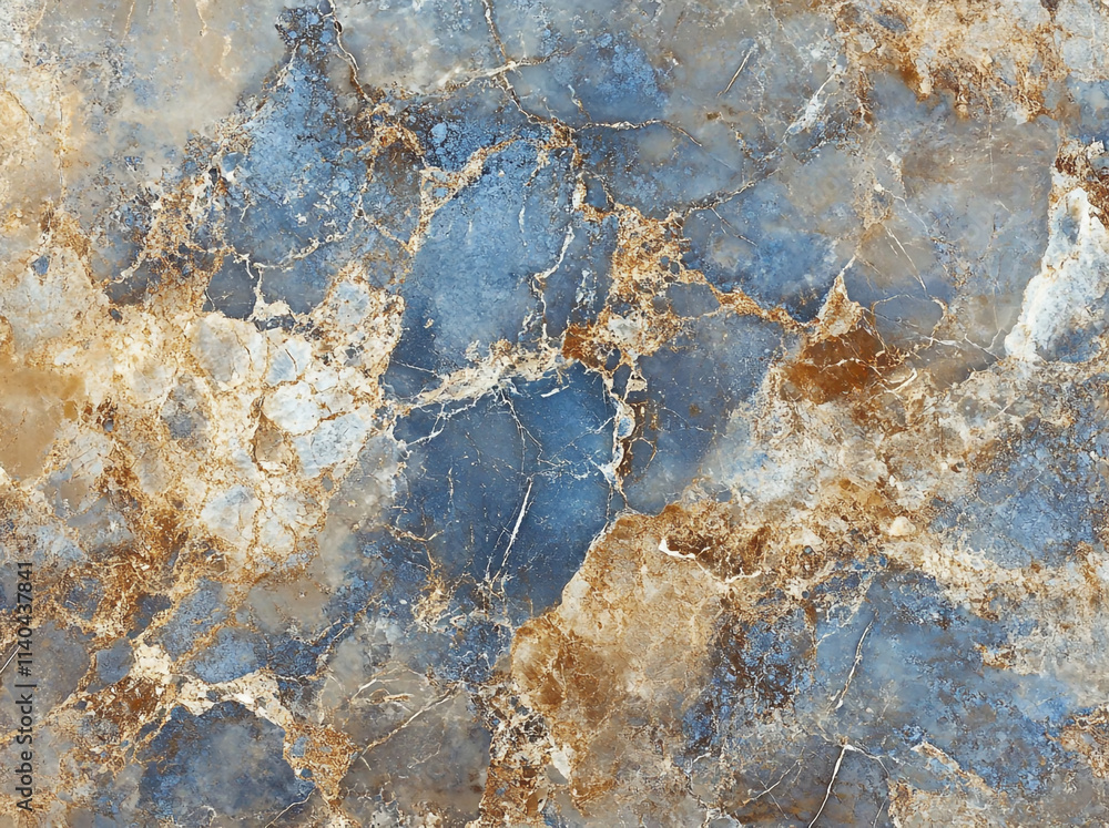 Poster natural stone surface featuring unique blue and gold patterns in a textured design