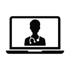 Telemedicine or telehealth black and white flat vector icon design