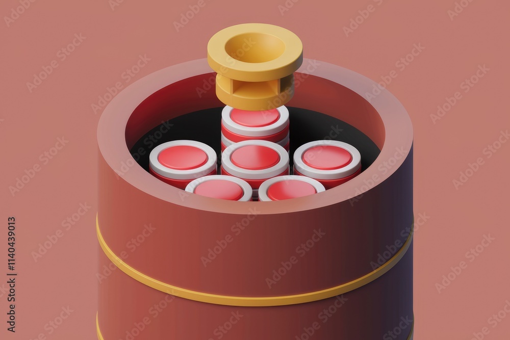 Poster Abstract 3D rendering of red and white cylinders being inserted into a larger container.