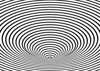 Black and white hypnotic wormhole tunnel optical Illusion background