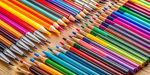 Fototapeta premium High-Quality Pencils & Pens Collection: Stationery Supplies, Writing Instruments, Office Supplies, Art Supplies, School Supplies, Drawing Pencils, Gel Pens, Ballpoint Pens, Fine Liners