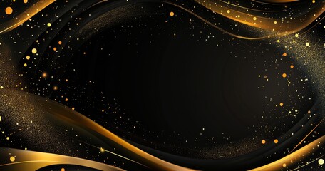 Abstract golden glitter lights on black, vector presentation design for elegant and luxurious projects