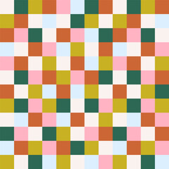 Abstract square geometric seamless pattern. Mosaic grid style background. Colorful minimalistic vector illustration. 