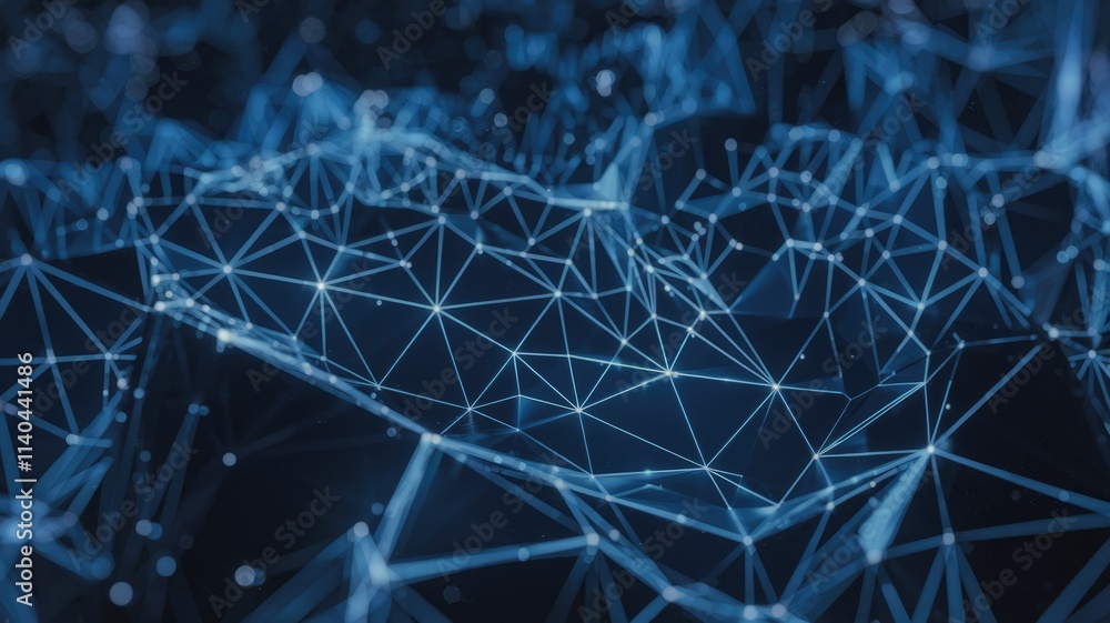 Poster Dark blue plexus background with glowing nodes and network lines.