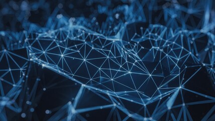 Dark blue plexus background with glowing nodes and network lines.
