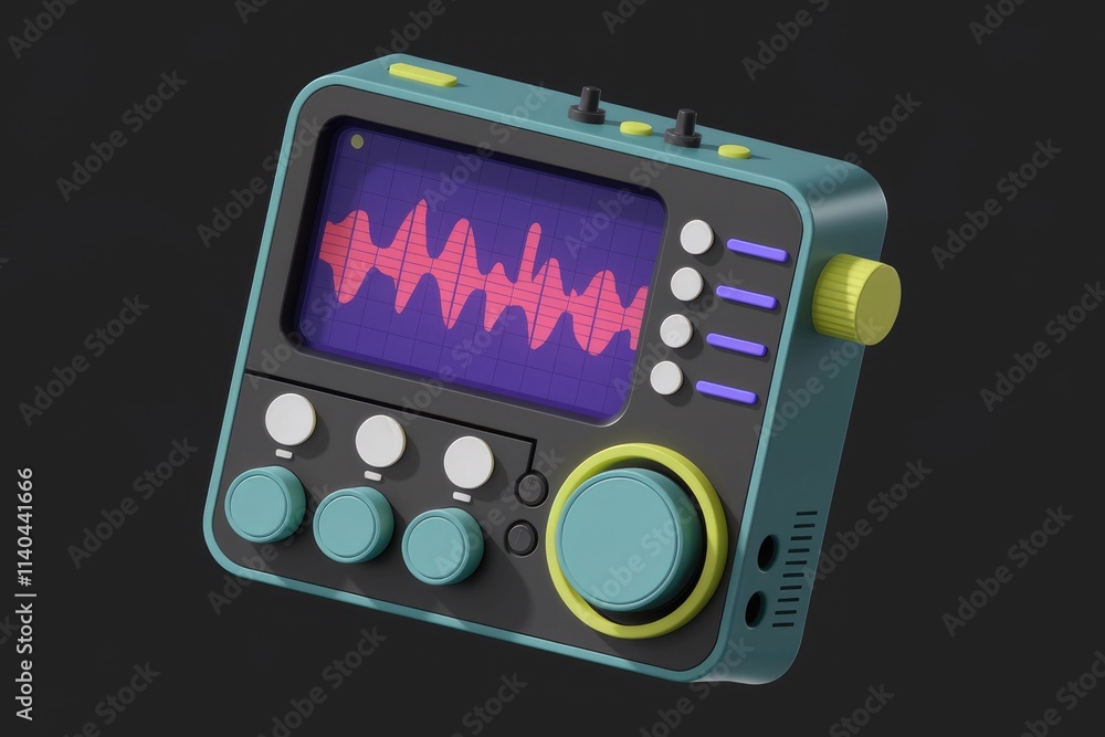 Leinwandbilder Retro styled digital audio workstation with waveform display and various control knobs.