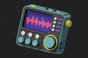 Fototapeta premium Retro styled digital audio workstation with waveform display and various control knobs.