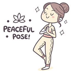 Cute Cartoon Character in Peaceful Pose with Lotus Flower Meditation Symbol