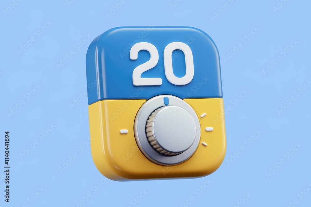 Poster 3d image of blue and yellow dial with number 20