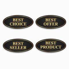 Set of black and gold oval sale stickers on a white background. Black and gold sale labels.