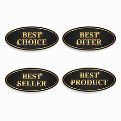 Set of black and gold oval sale stickers on a white background. Black and gold shiny sale labels.