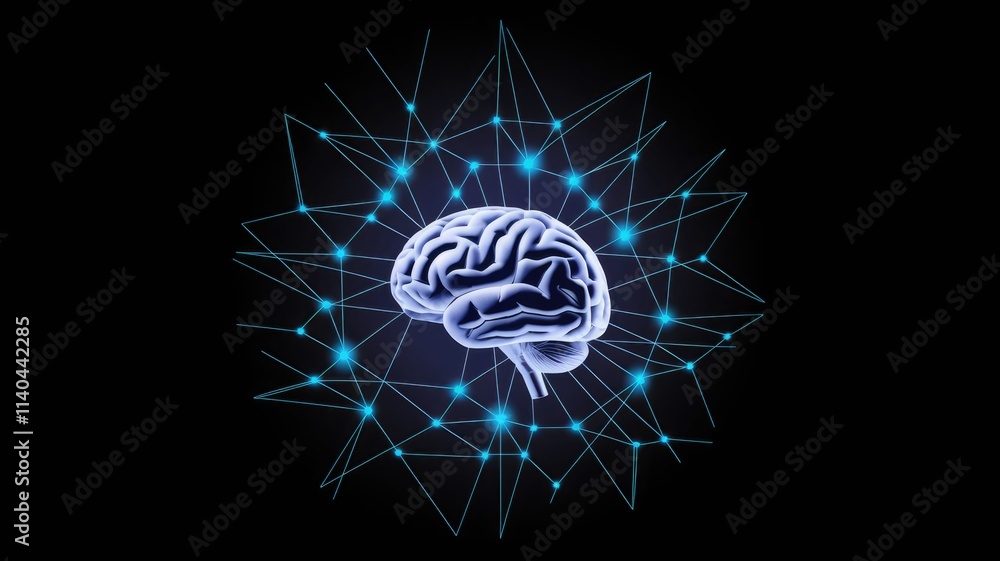Poster interconnected nodes in human brain network for cognitive processes.