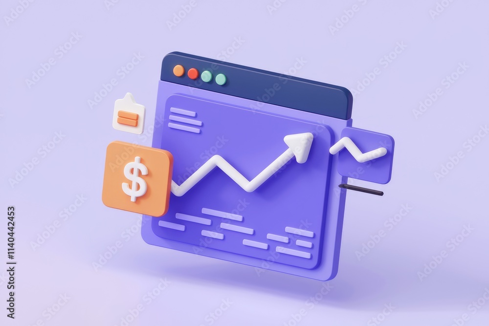 Aufkleber 3d illustration of financial growth on webpage interface.