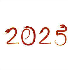 Chinese 2025 New Year Numeric. Zodiac Asia Silhouette Snake