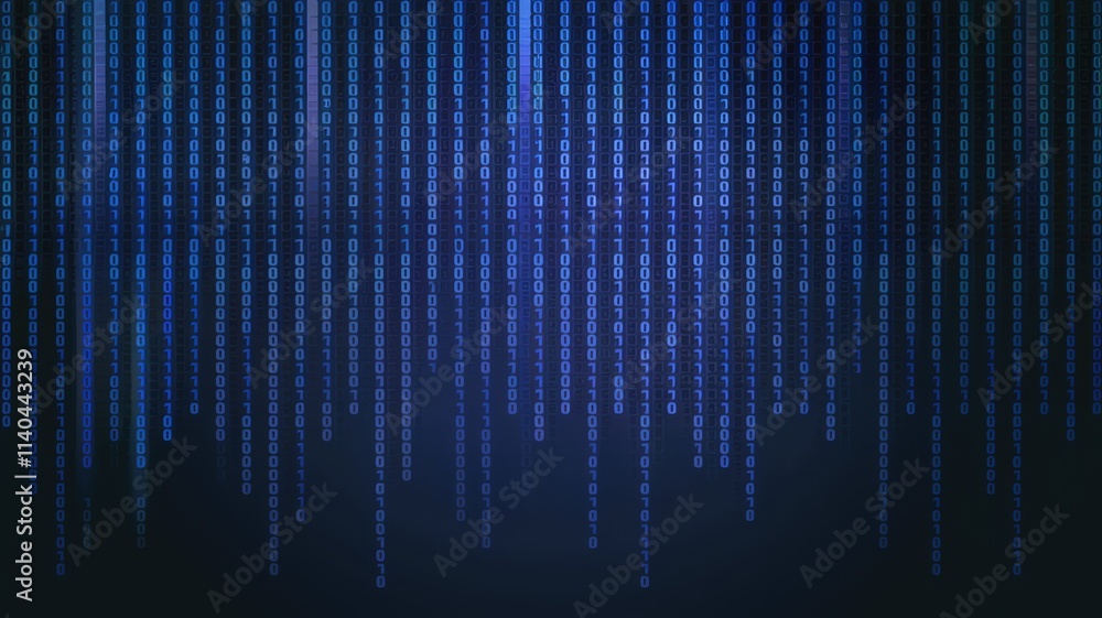Fototapete Digital background with cascading binary code representing data streams.