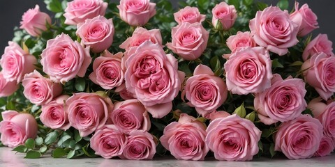 Freshly picked bouquet of pink roses with greenery, fresh roses, wild roses, pink roses