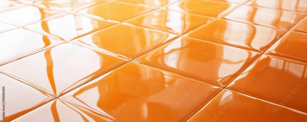 Poster orange, polished tiles arranged to create a semigloss, background formed from hexagonal, 3d blocks.
