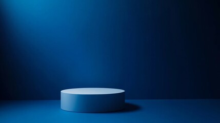 Round podium with blue background and dramatic lighting effect