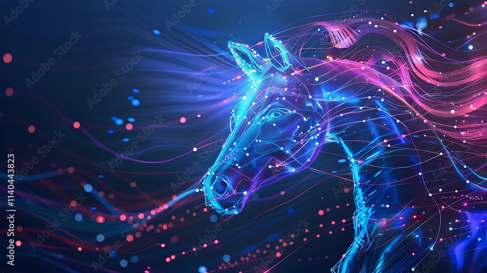 Poster futuristic digital circuitry artwork featuring layered translucent circuit patterns, glowing light t