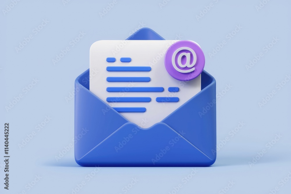 Aufkleber A 3D rendering of an email icon  showing a blue envelope with a message and an @ symbol.