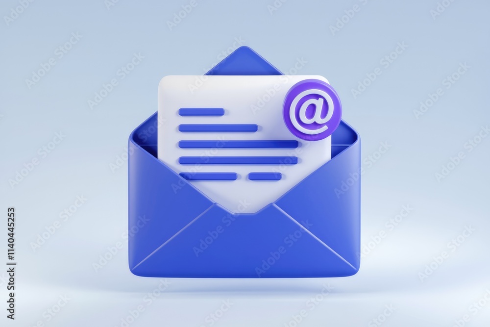 Poster A 3D render of a blue email envelope with a letter and an @ symbol  signifying email communication.