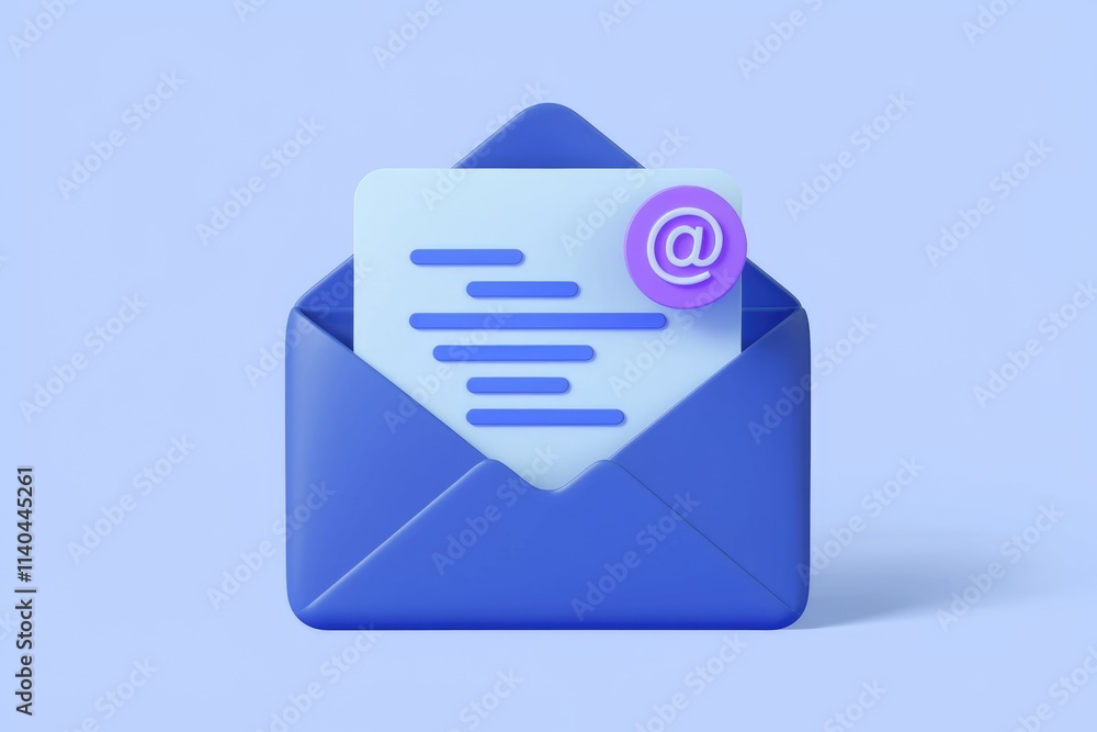 Poster A 3D rendering of a blue email envelope with a letter and @ symbol.