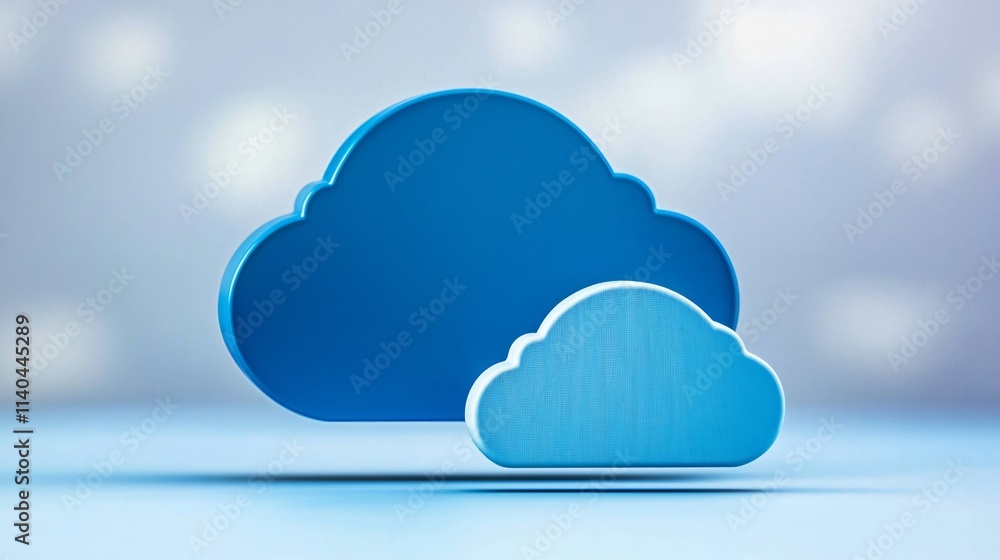 Poster cybersecurity framework concept. blue cloud icons on a soft background, representing digital storage