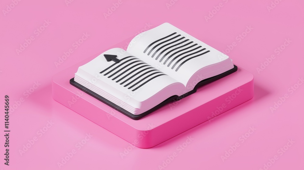 Fototapete A 3D rendered open book icon on a pink platform  symbolizing reading and knowledge.