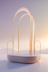 Fototapeta premium Abstract Minimalist Golden Arch Installation Sunrise